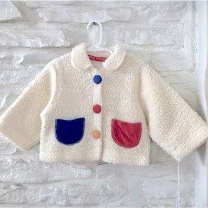 Vintage baby coat 24m jacket fleece shearling corduroy Peter Pan collar winter